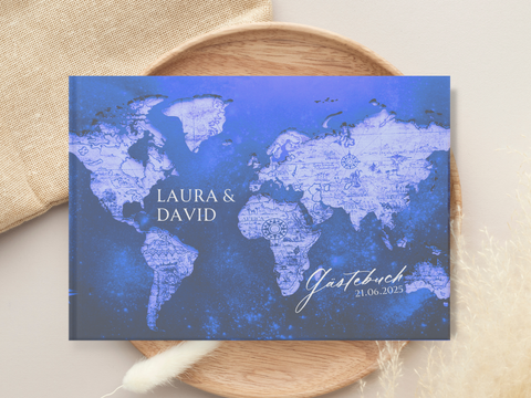 Gästebuch Weltkarte Blau