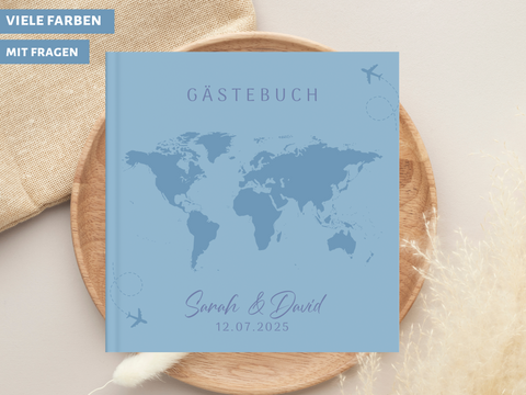 Gästebuch Blau mit Weltkarte