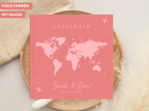 Gästebuch Rosa mit Weltkarte