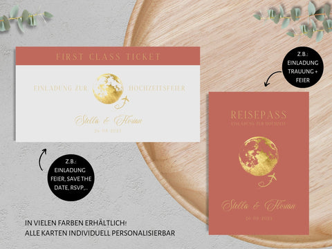 Hochzeitseinladung Reisepass Bordkarte